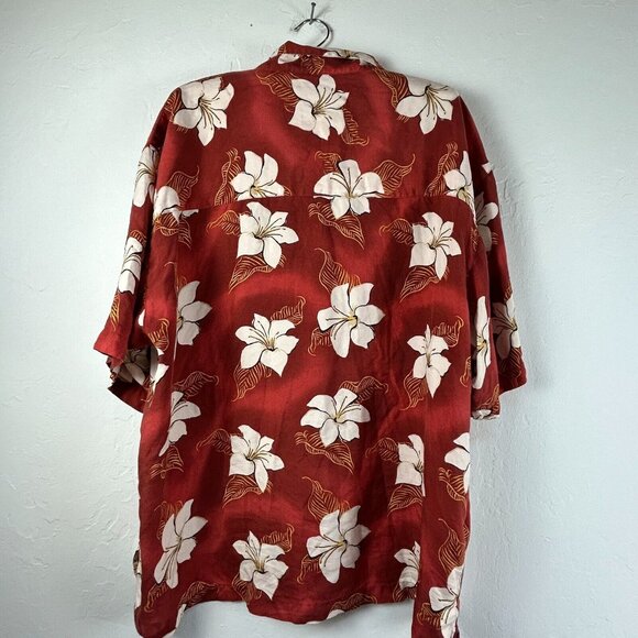 Tehama Clint Mens 100% Silk Red Gold Floral Hawaiian Shirt Size XXL Short Sleeve - Picture 2 of 7